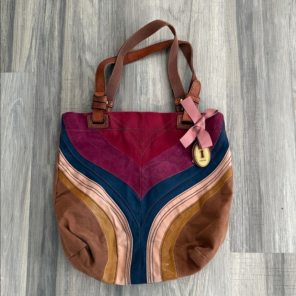 Fossil Multicolor Shoulder Bag with Pink and Brown Accents